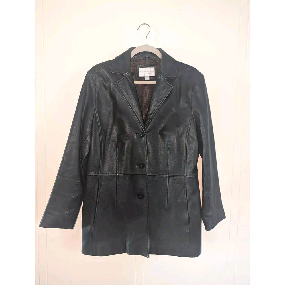 Worthington Women’s Genuine Lambskin Leather Jacket Button Up Black Size Large